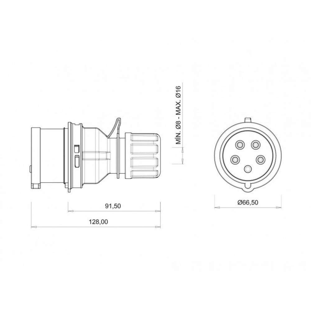 Bemis 5X16A Düz Seyyar Erkek Fiş IP 44 380 Volt BC1-1505-2011