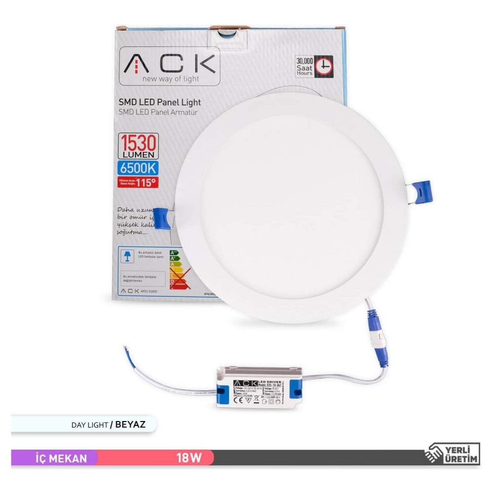 Ack 18w Beyaz Işık 6500k Slim Led Panel Yuvarlak Alüminyum AP01-01830