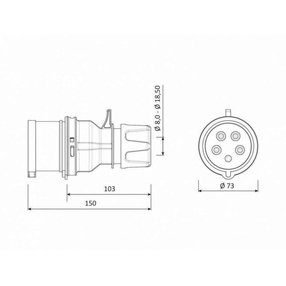 Bemis 5X32A Düz Seyyar Erkek Fiş IP 44 380 Volt BC1-3505-2011