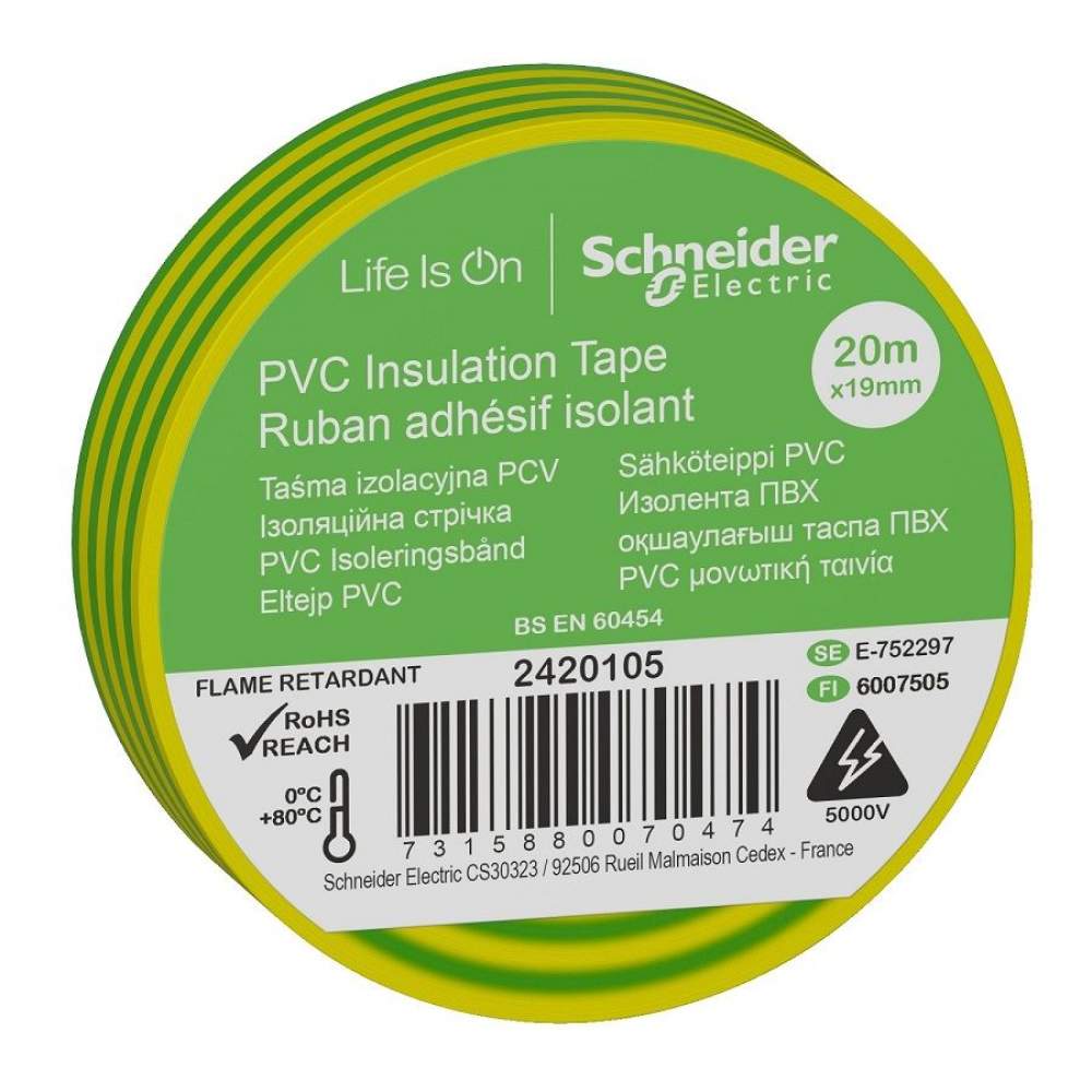 Schneider Sarı-Yeşil PVC İzolasyon Bandı 20mt*19mm 2420105