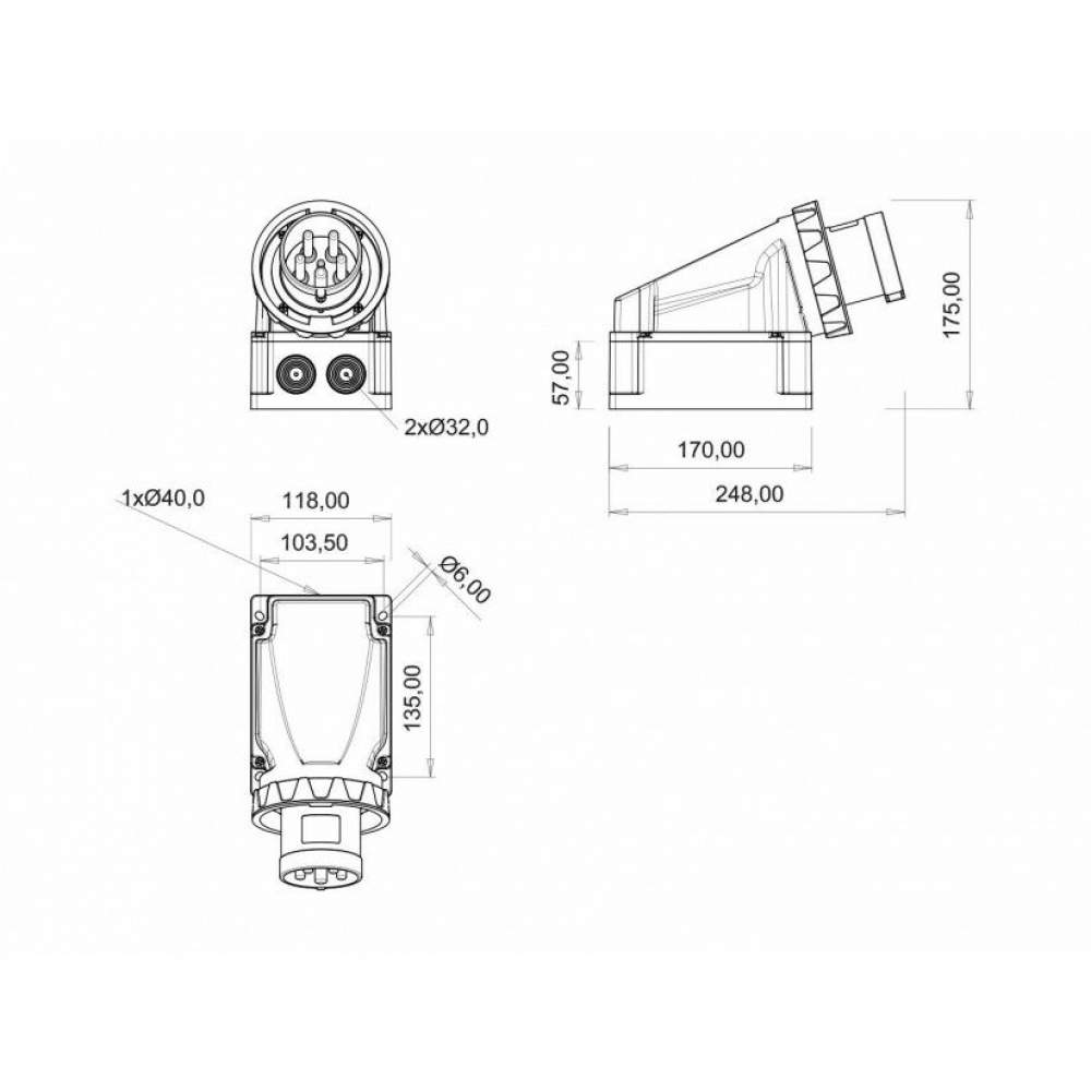 Bemis 5X63A 90 Derece Eğik Duvar Erkek Fiş IP 67 380 Volt BC1-4505-7236