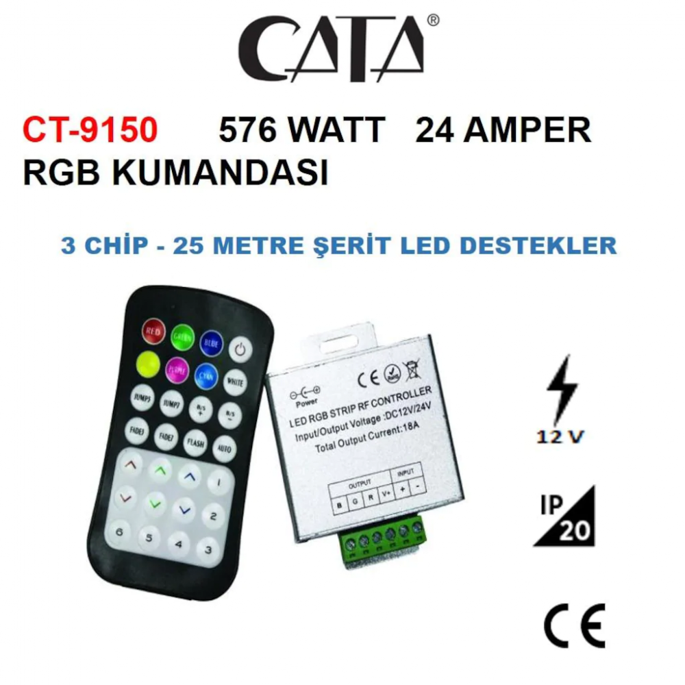 Cata 25 Metrelik 24 Amper 288w Rgb Led Kumandası ct-9150