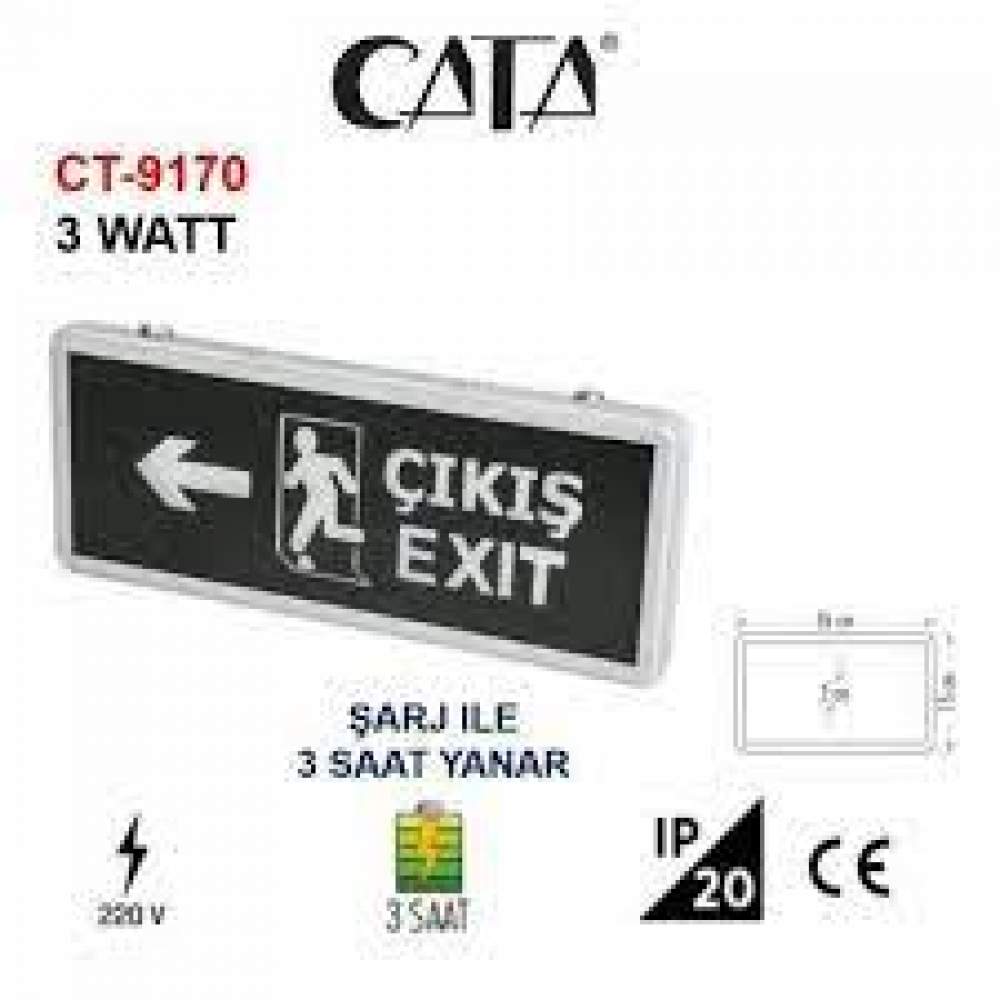 CATA 3W LEDLİ EXIT ÇIKIŞ -SAĞ-SOL ÇIKIŞ EXIT ARMATÜRLERİ ÇİFT YÖNLÜ 3 SAAT ŞARJLI CT-9170