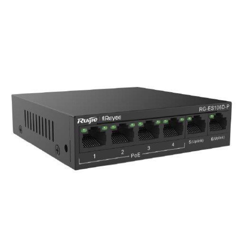 RUIJIE REYEE RG-ES106D-P 4 PORT 10/100 + 2X 10/100 UPLINK 58W POE SWITCH