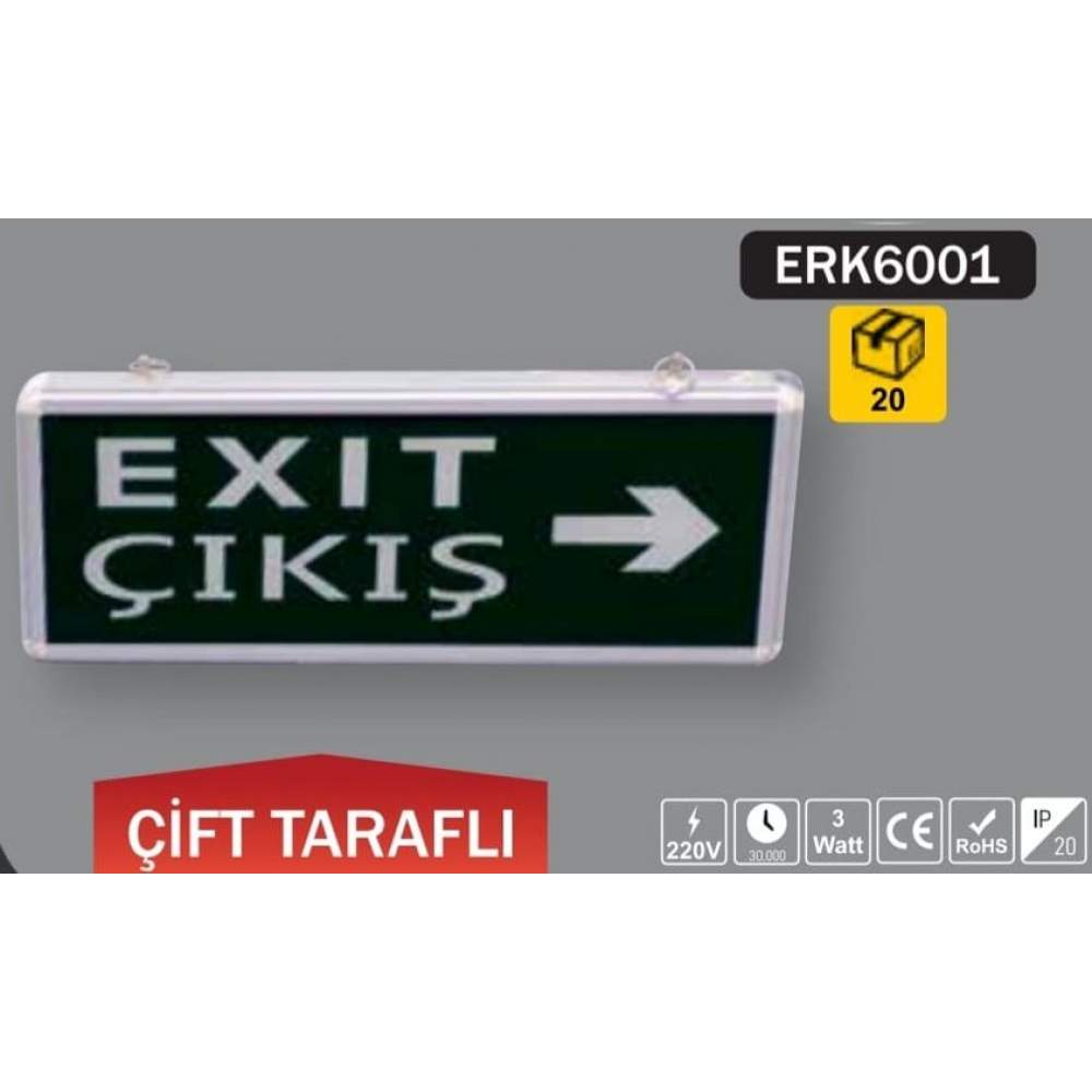 ERK6001 3W 3 SAAT KİTLİ ÇİFT TARAFLI EXIT ÇIKIŞ YÖN  LEVHASI