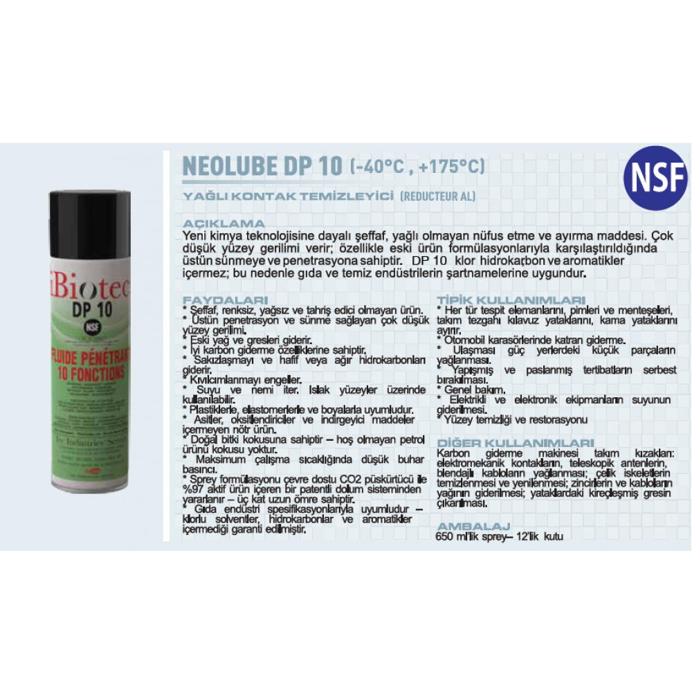 MMCC İbiotec Neolube DP10 Kontak Temizleyici 650ml