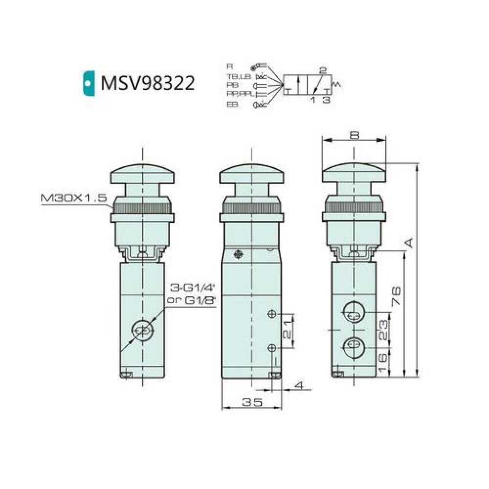 Jelpc 1/4-5/2 Çevirmeli Valf MSV98322-TB