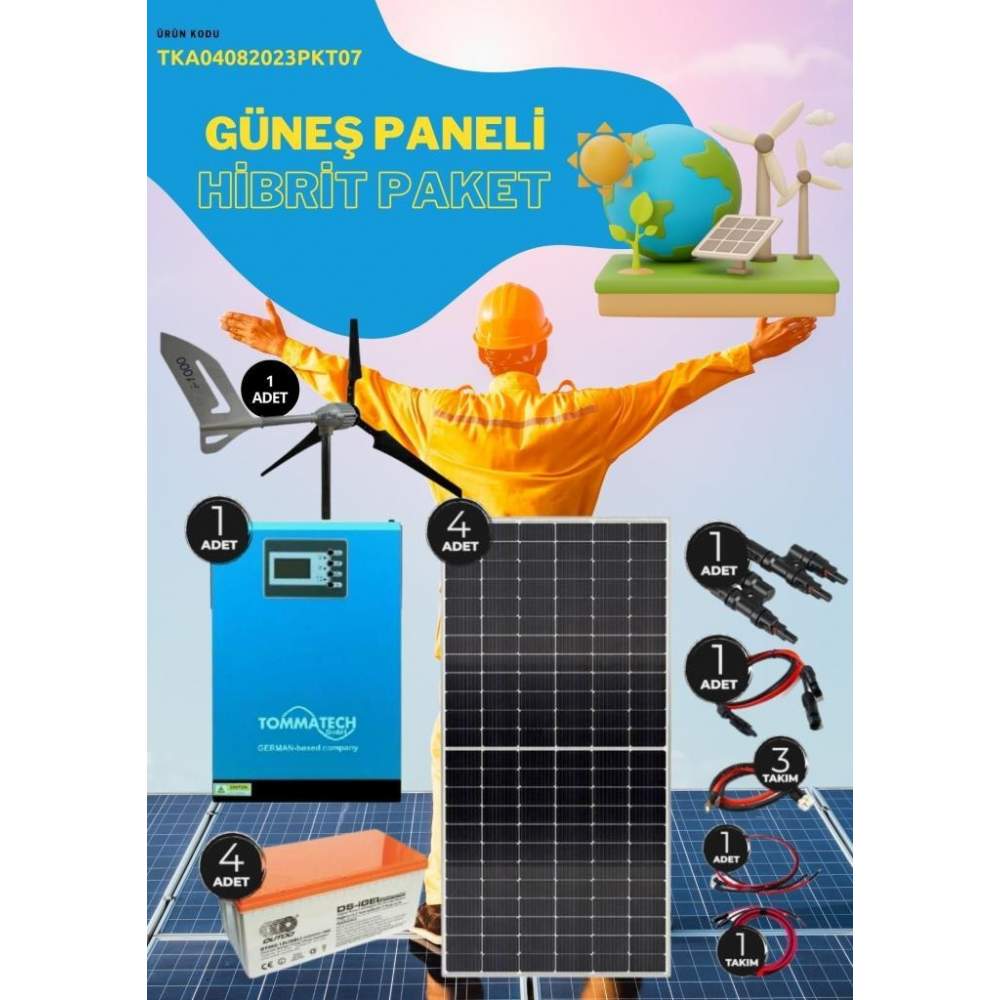 Güneş Enerjisi Hibrit Paket 5kva Mppt İnverter 450 Watt Güneş Paneli 150 Amper Jel Akü İstabreeze 1000 W 48 V Rüzgar Türbini + Yerli Şarj Kontrol Cih