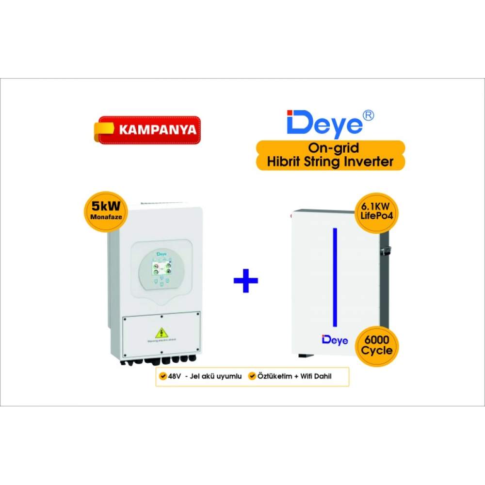 Deye 5 Kw On-grid Hibrit Monofaze Paketi Lv 48v On Grid İnverter