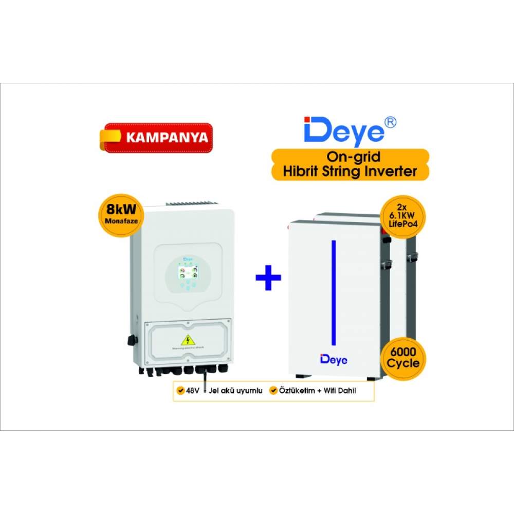 Deye 8 Kw On-grid Hibrit Monofaze Paketi Lv 48v On Grid İnverter