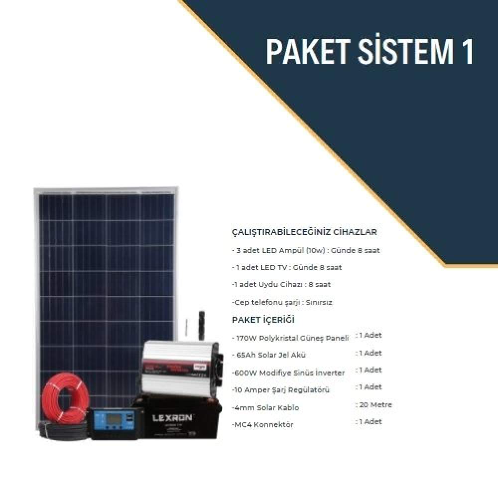 Güneş Enerjisi Aydınlatma-tv Paketi Solar Paket 170w Güneş Panel