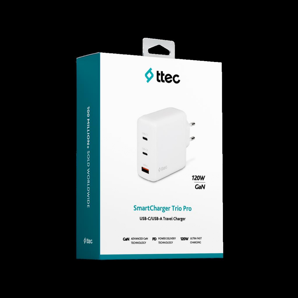 TTEC 2SCG04B Smart Charger Trio GA N 120W PD Seyahat Hızlı Şarj A leti 2 USB-C +USB-A