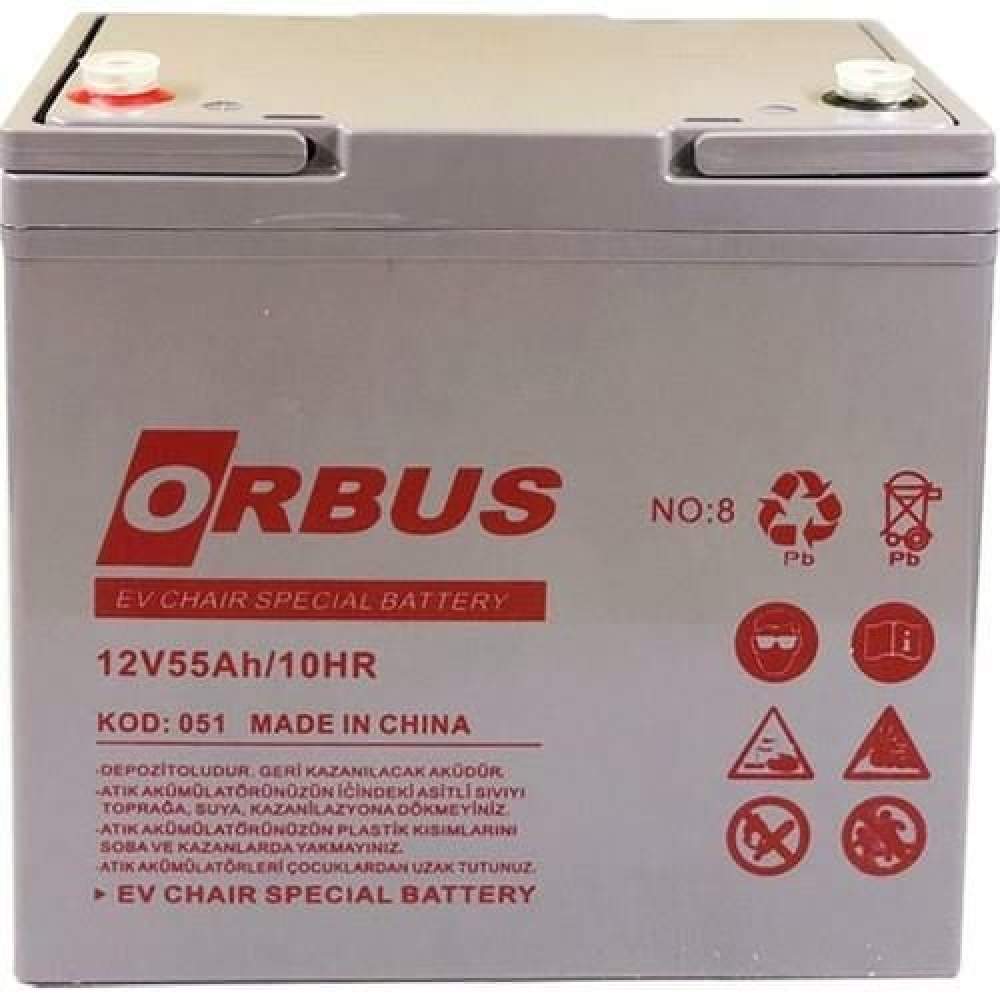 12 VOLT 55 AMPER JEL ENGELLİ SANDALYE AKÜSÜ ORBUS-229*138*215 mm -17,5 kg.