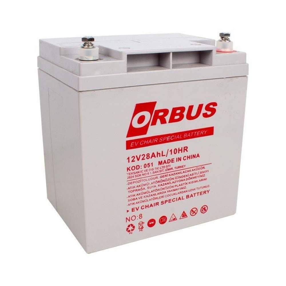 12 VOLT 28 AMPER JEL ENGELLİ SANDALYE AKÜSÜ ORBUS-167*125*175 8.5 kg.DİKEY