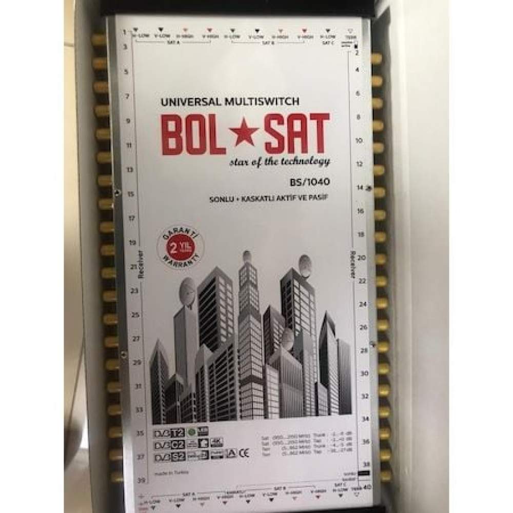 BOLSAT BS-10/40 AKTİF+PASİF SONLU+KASKATLI HYBRID UYDU SANTRALİ ADAPTÖR DAHİL