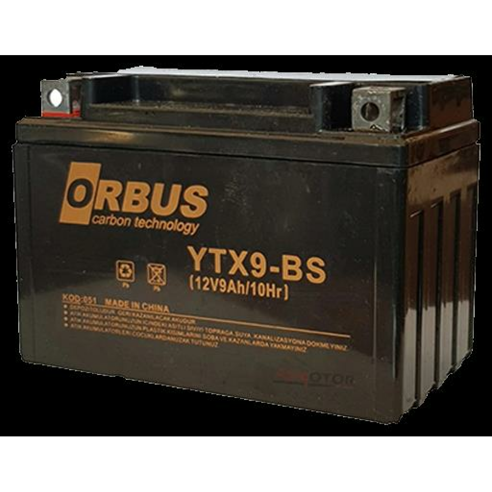 12 VOLT 9 AMPER ORBUS MOTOSİKLET AKÜSÜ 150*86*107 mm. - 2,84 kg.YTX9-BS-YATAY