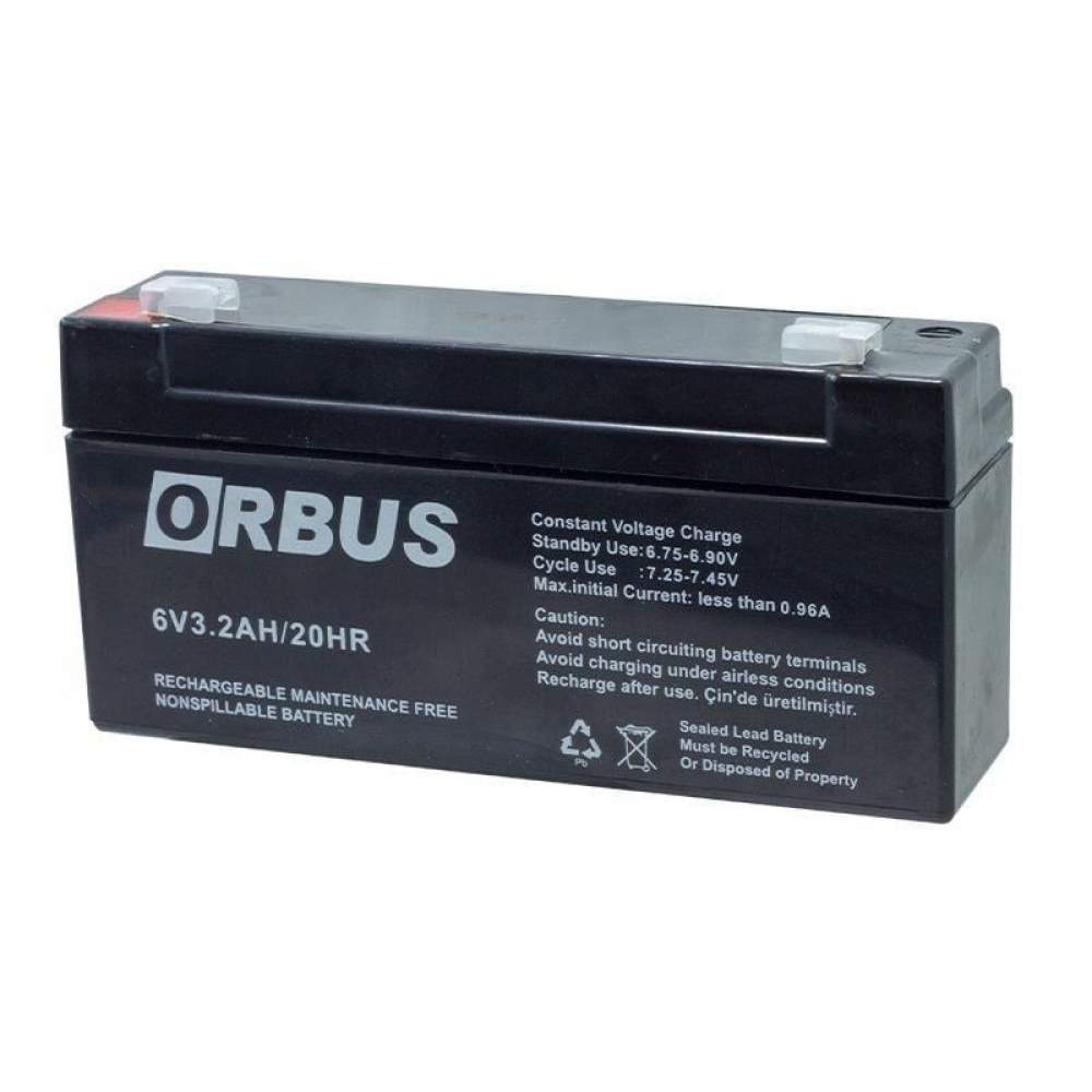 6 VOLT 3.2 AMPER YATAY AKÜ ORBUS 122*30*60 mm-582 gr.