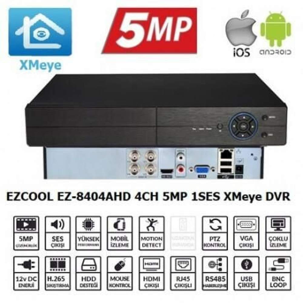 KAYIT CİHAZI EZCOOL EZ-8404AHD 4KANAL 5MP 1SES 1HDD XMEYE AHD DVR XVR