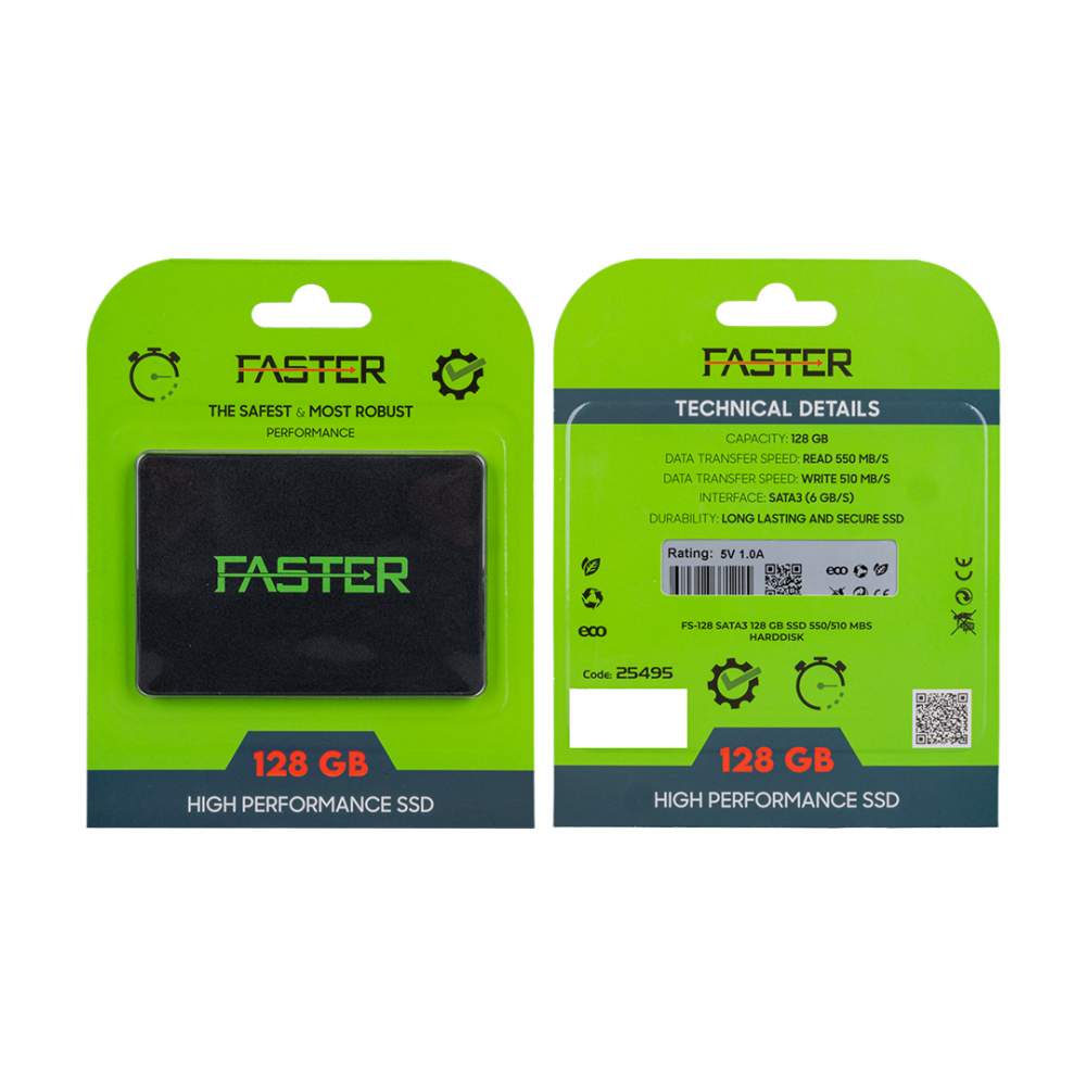 FASTER FS-128 SATA3 128 GB SSD 550/510 MB/S UZUN ÖMÜRLÜ HARDDİSK