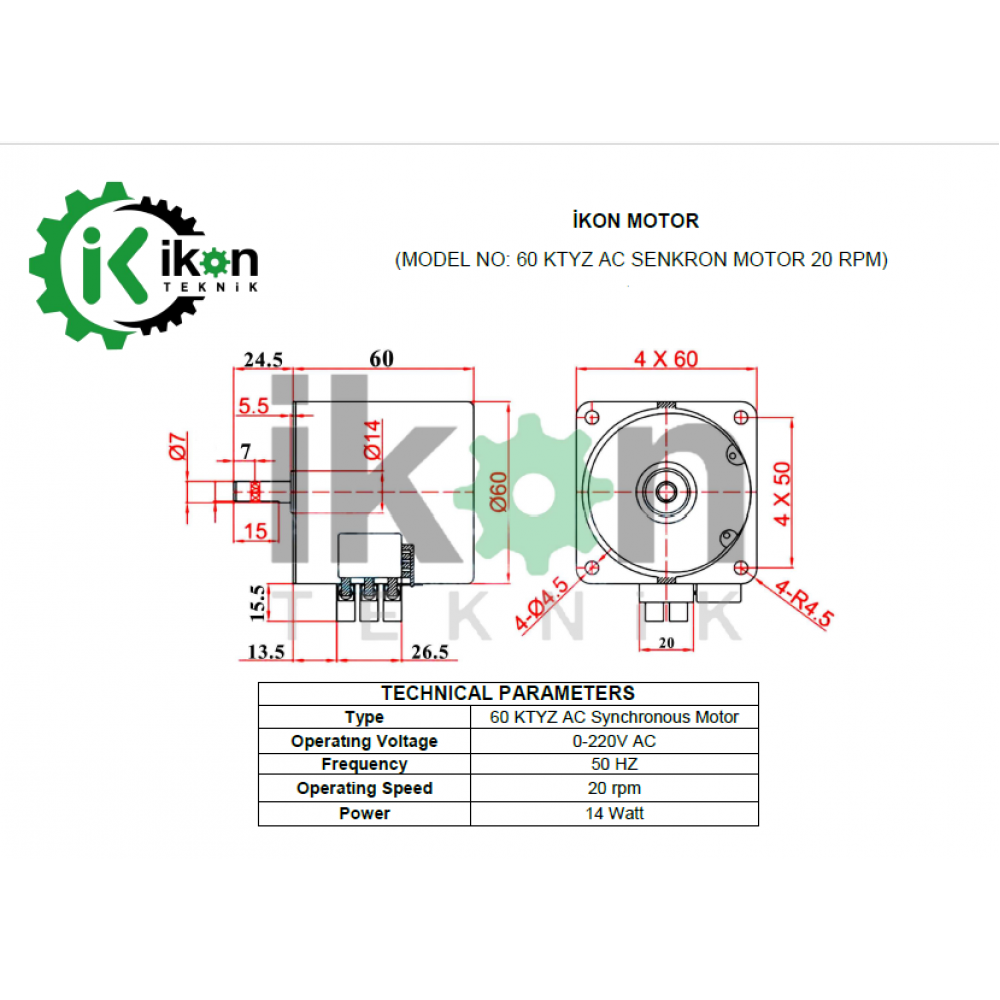 20 Rpm 14W 60Ktyz Ac Senkron Motor