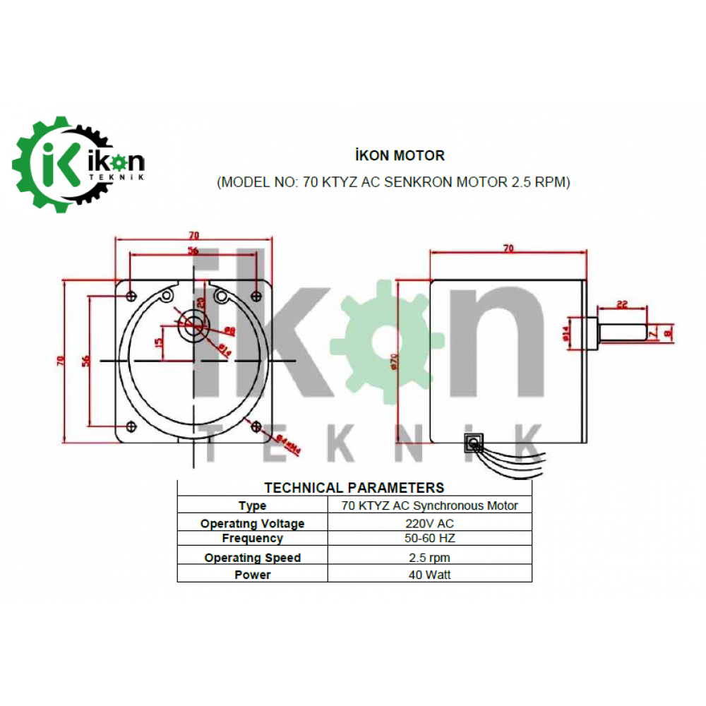 40W 2 5Rpm 70Ktyz Ac Senkron Motor