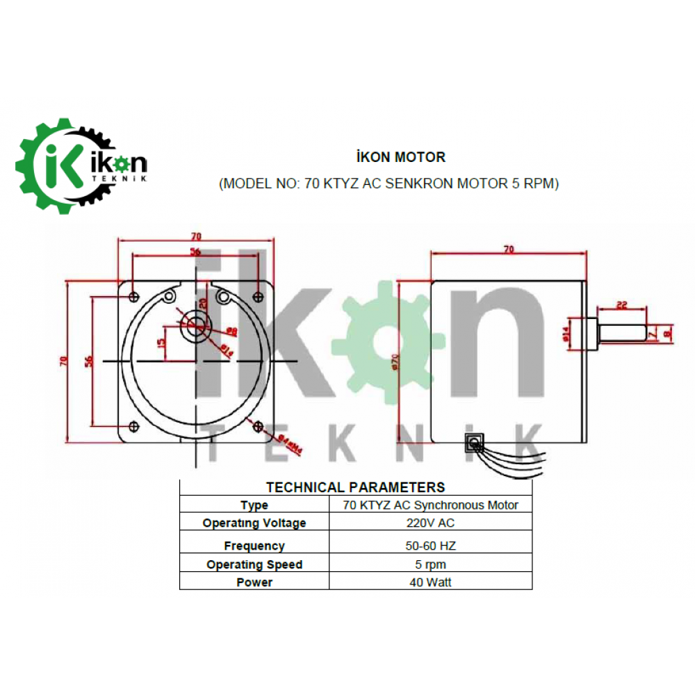 5Rpm 40W 70Ktyz Ac Senkron Motor