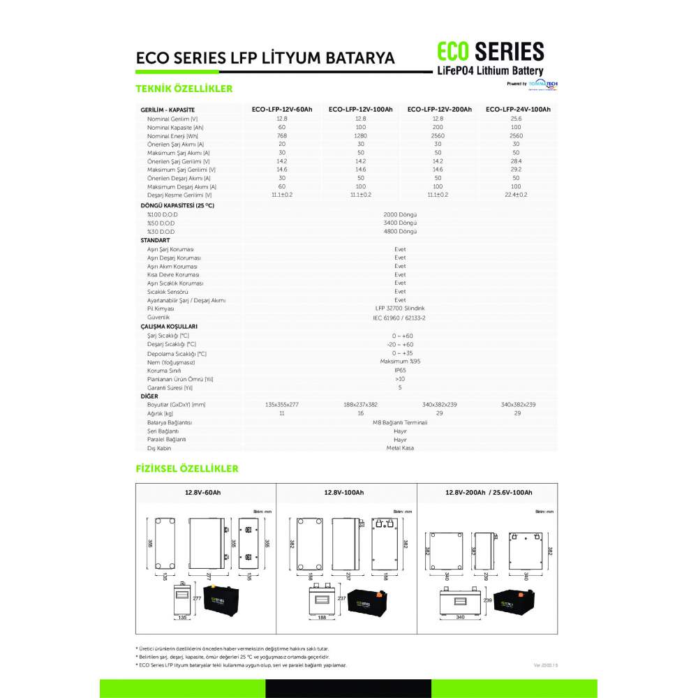 TommaTech® ECO Series 12.8V 200Ah LFP Lityum Batarya EA9785407