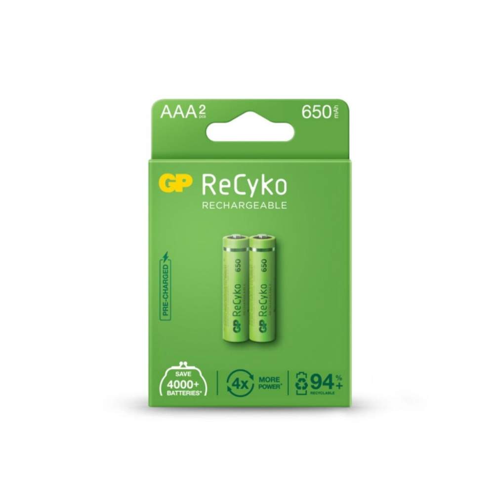 Şarjlı Pil Aaa İnce Kalem 650Mah 2 Adet Gp Recyko