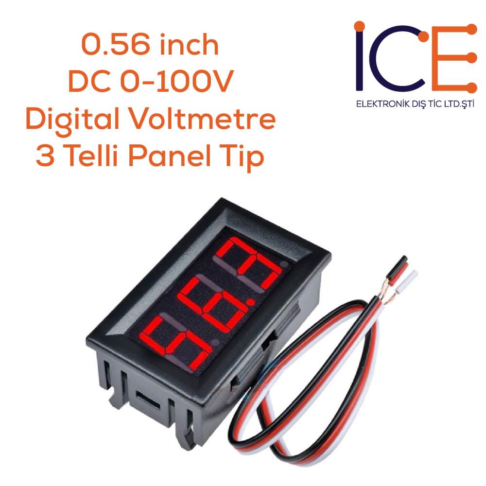 0.56 İnch Dc 0-100V Digital Voltmetre 3 Telli Panel Tip